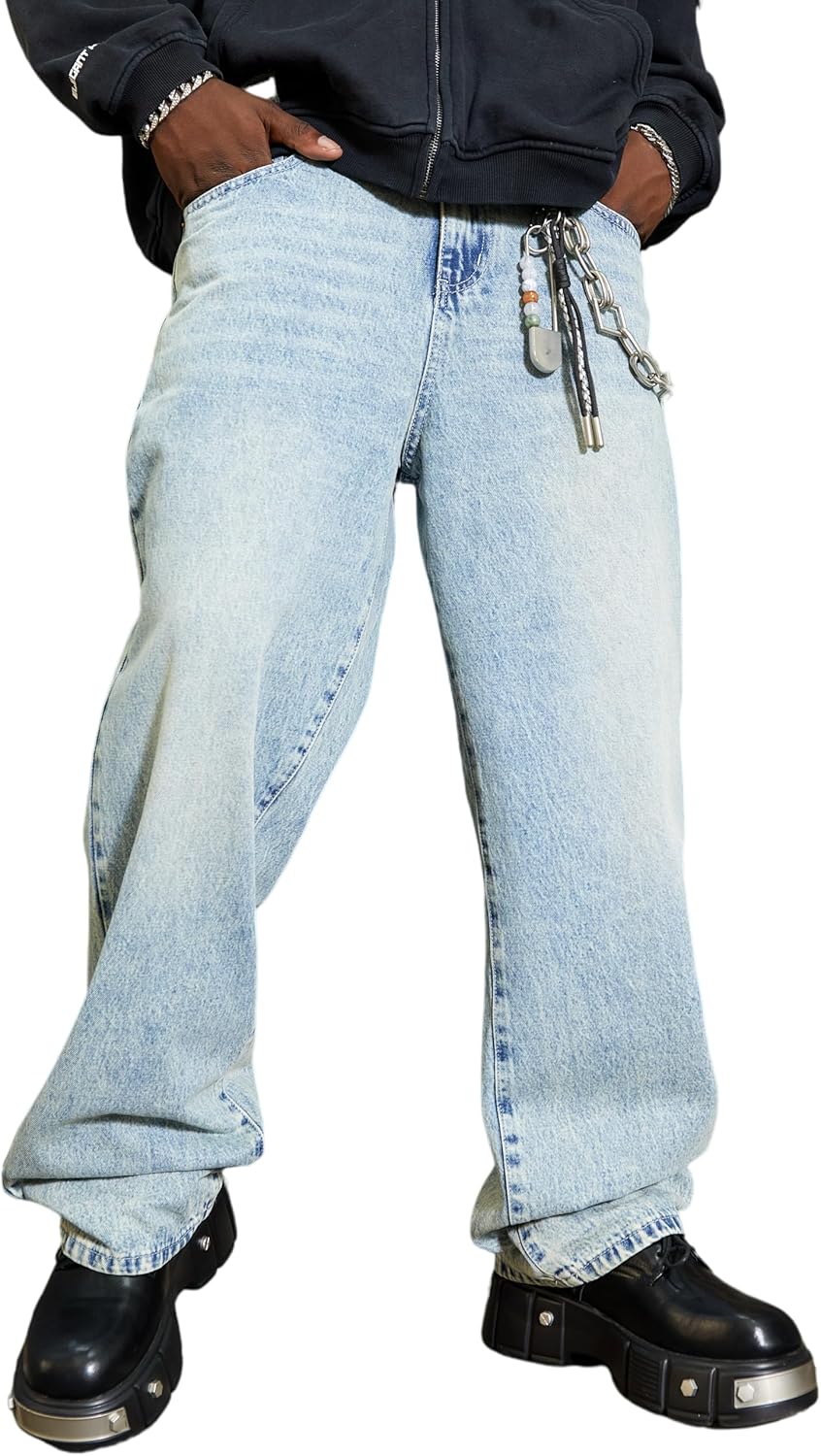 Men's Y2K Hip Hop Baggy Jeans - Loose Fit Wide Leg Denim Pants Casual Streetwear Trousers