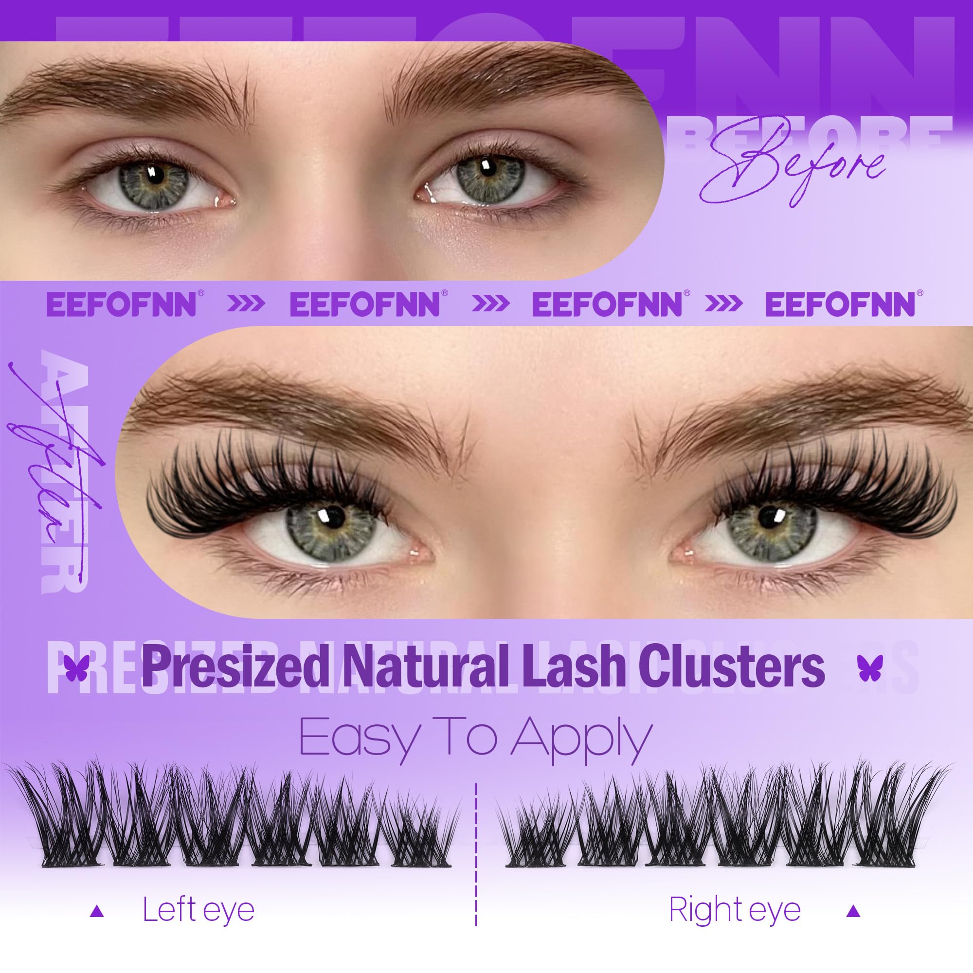 Eefofnn Wispy Wimpern-Cluster, natürliche Wimpernbügel, linke und rechte Wimpernverlängerung, CC, gelockt, einzelne Wimpern, 10–15 mm, Katzenaugen-Wimpern, dünnes Band, einfach zu verwenden