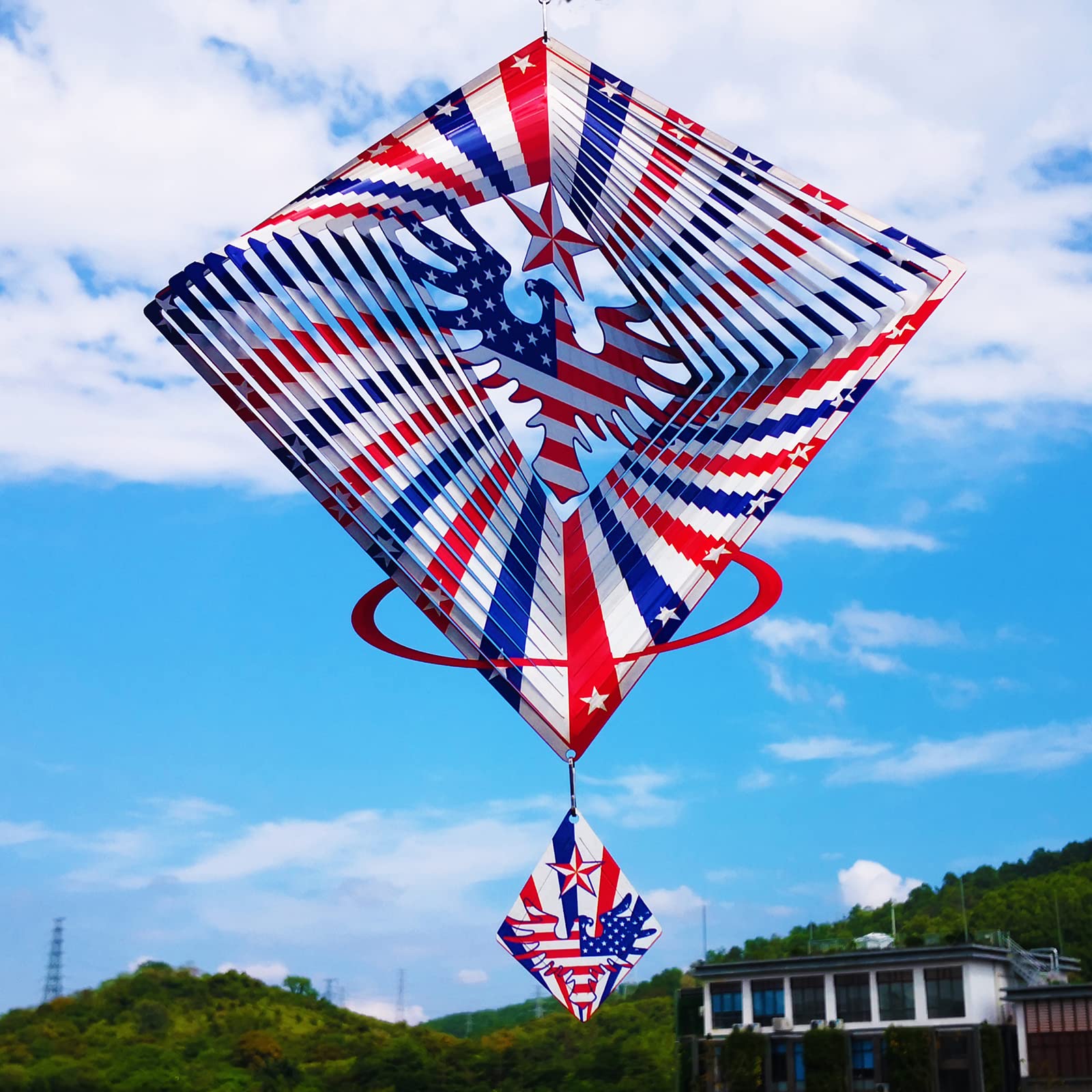 DJUAN 13.5in American Eagle Flag Patriotic Wind Spinner Gifts for Men Dad