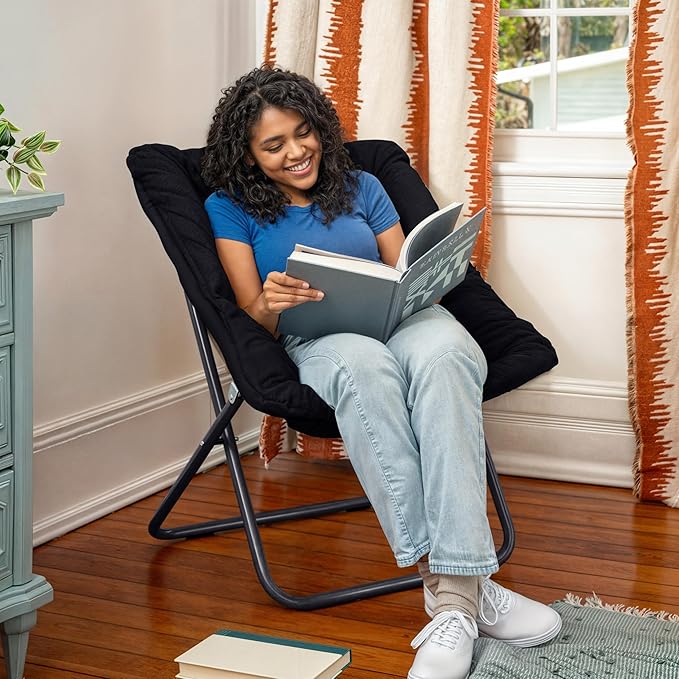 Sillón Plegable Descanso Redondo Peluche Negro miniatura 7