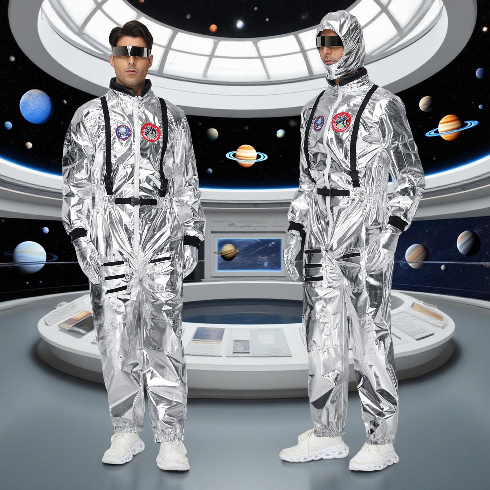 Candyhouse Disfraz de Astronauta para Adulto - Traje Espacial Plateado para Halloween con Casco Espacial, Guantes y Gafas