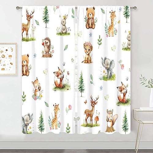 Miniatura 40 de MESHELLY Cortinas de safari para niños, 42 pulgadas de ancho x 63 pulgadas de alto, bolsillo para barra, lindos animales de dibujos animados