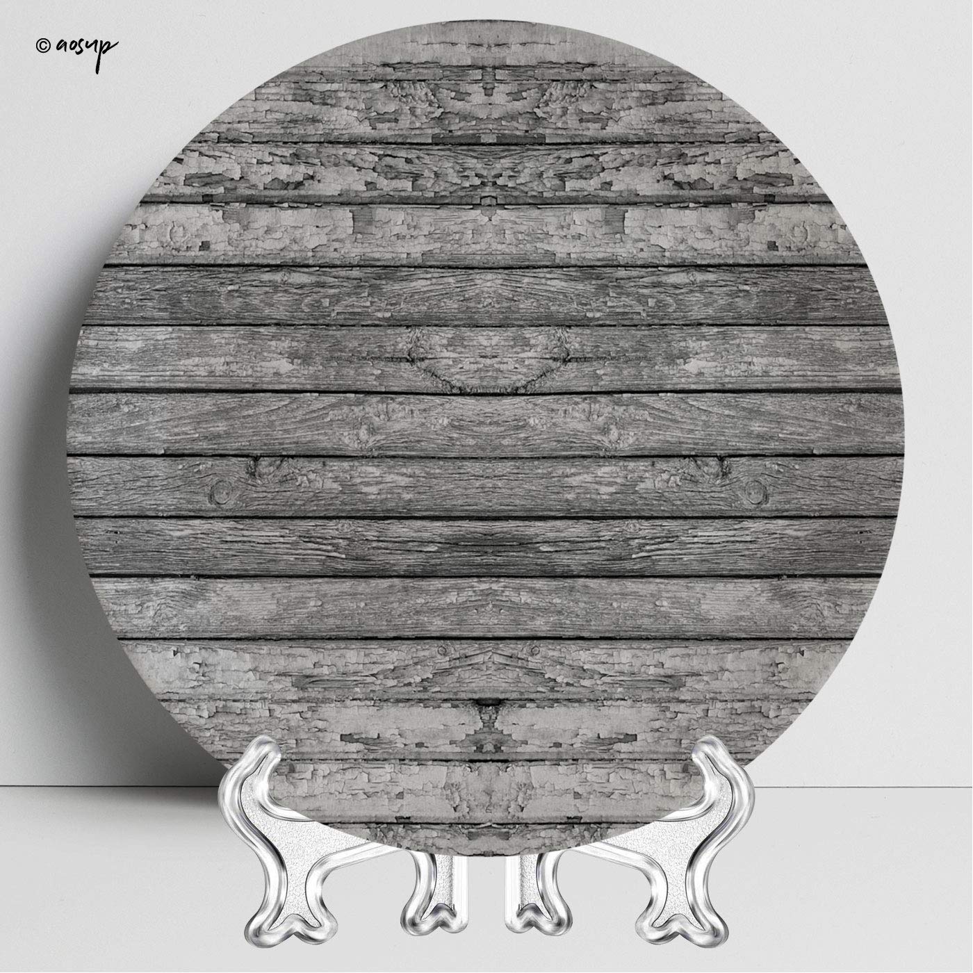 CoSept No.07539 Ceramic Decorative Plate [ Gray Wood Print Old Ancient Theme ] Art Print for Home Decor, 8 Inch