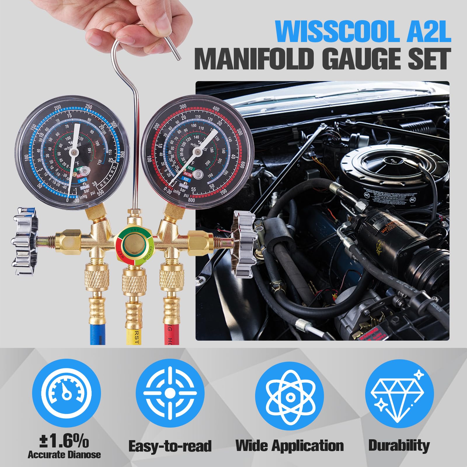 Amazon.co.jp: Wisscool HVAC A2L マニホールドゲージセット、R454B