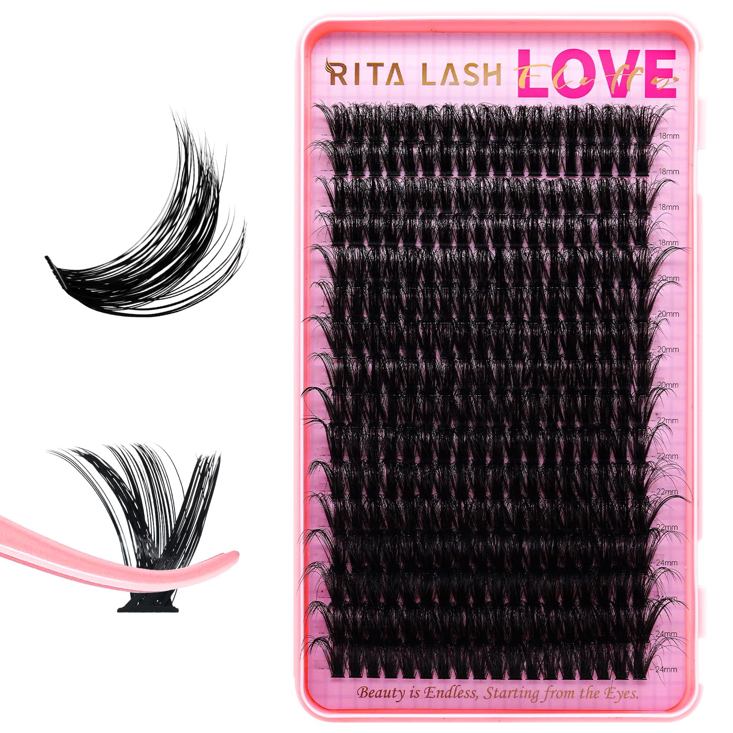 RITALASH Lash Clusters 80D DIY Cluster Lashes Fluffy Volume Eyelash Clusters Eyelash Extensions Soft False Eyelashes Black Individual Lashes Wispy Lash Extension at Home(80D,18-24mm)