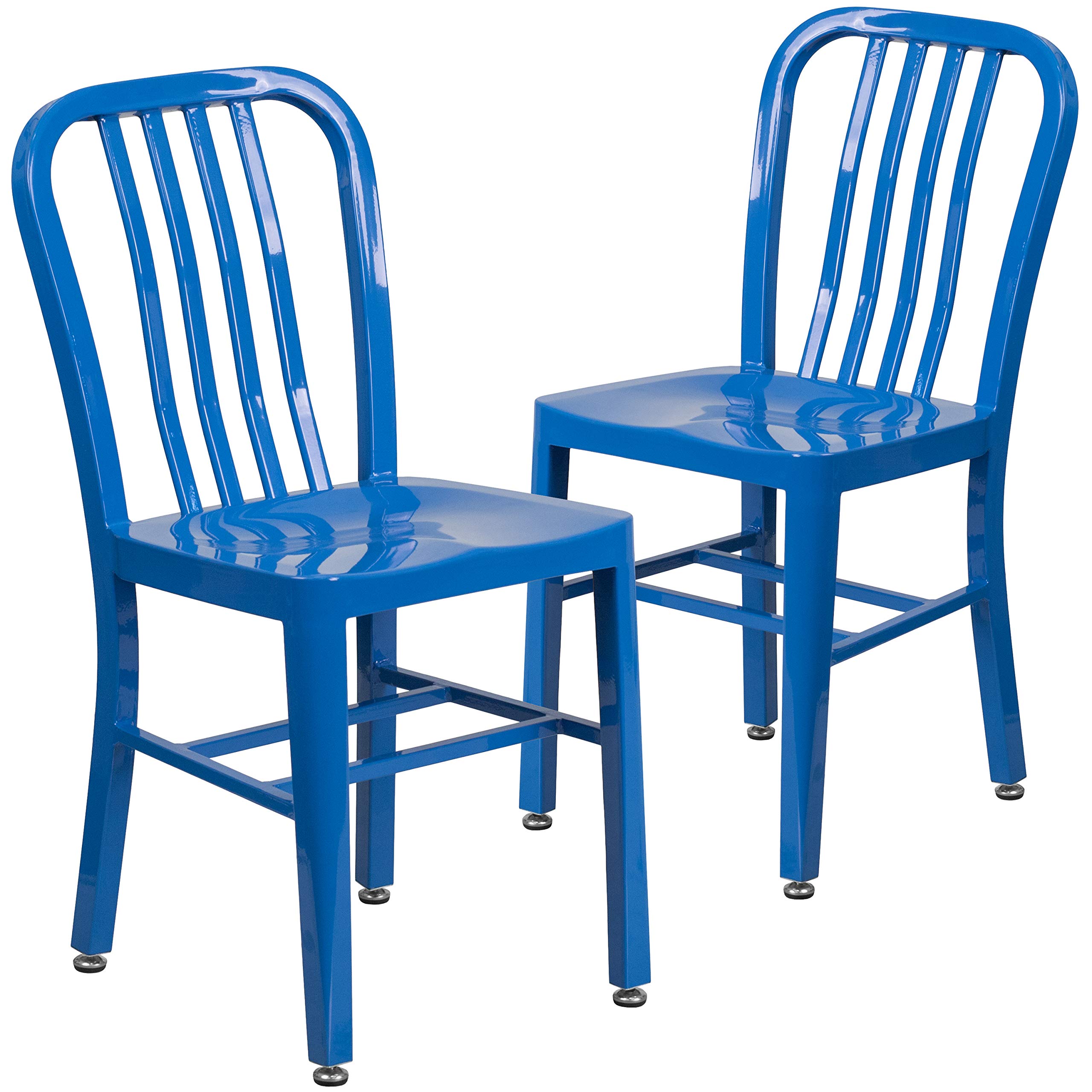 Flash Furniture Silla de exteriores e interiores, plástico y acero de aleación, azul, 50,8 x 39,37 x 84,46 cm