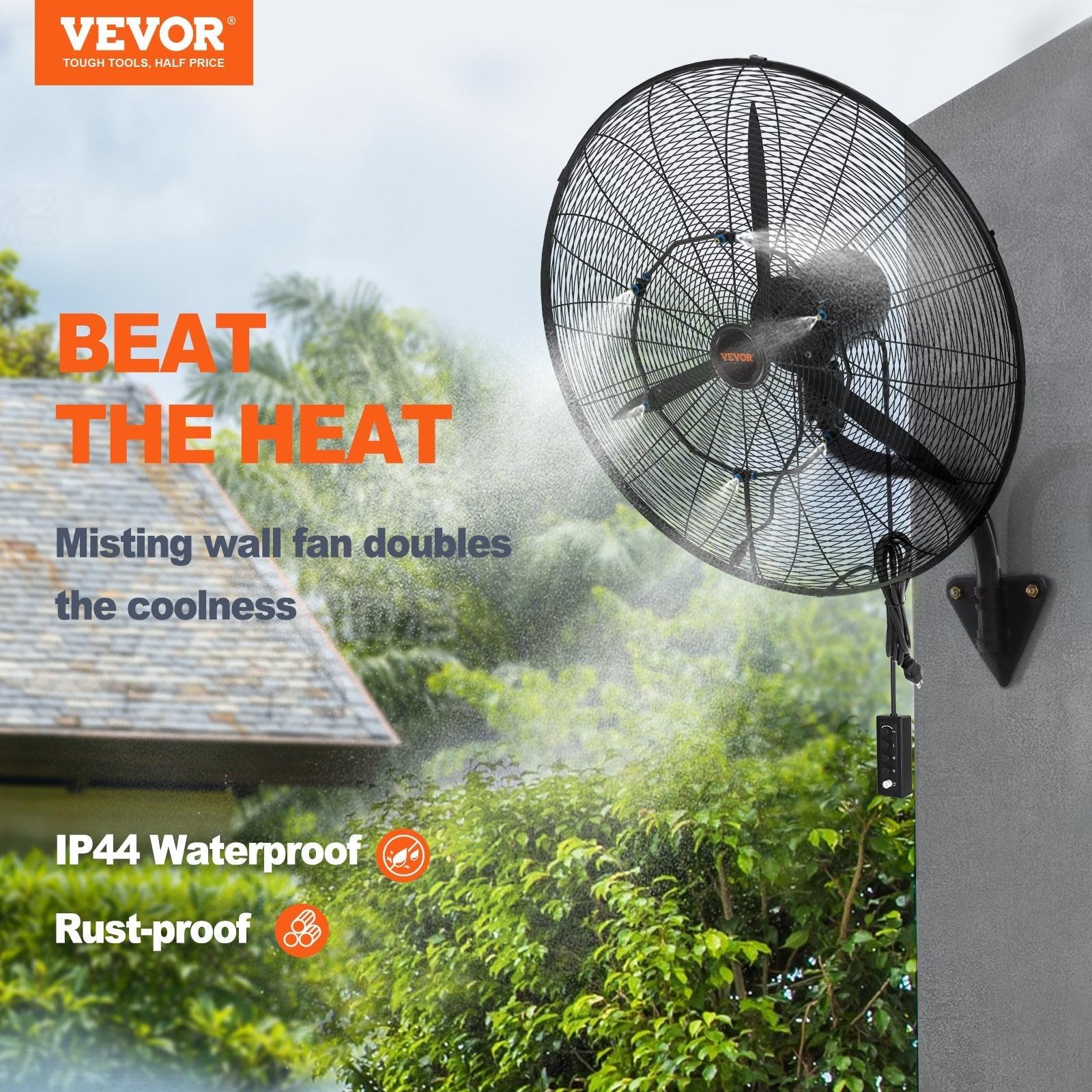 VEVOR Ventilatore da Parete, 61,6 cm 3 Velocità ad Alta Velocità, Ventilatore da Parete Industriale Oscillante Impermeabile 115 W Commerciale o Residenziale per Magazzino, Serra, Officina, Nero