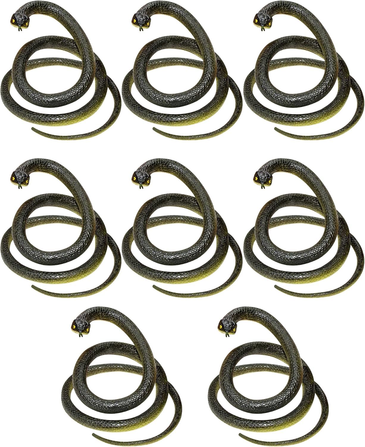 8 Pieces Fake Snake Realistic Rubber Snake for Garden, Plastic Snakes Props to Keep Birds Away, Novelty Toys for Playing Jokes Prank Stuff Props for Halloween April Fools Party Favor