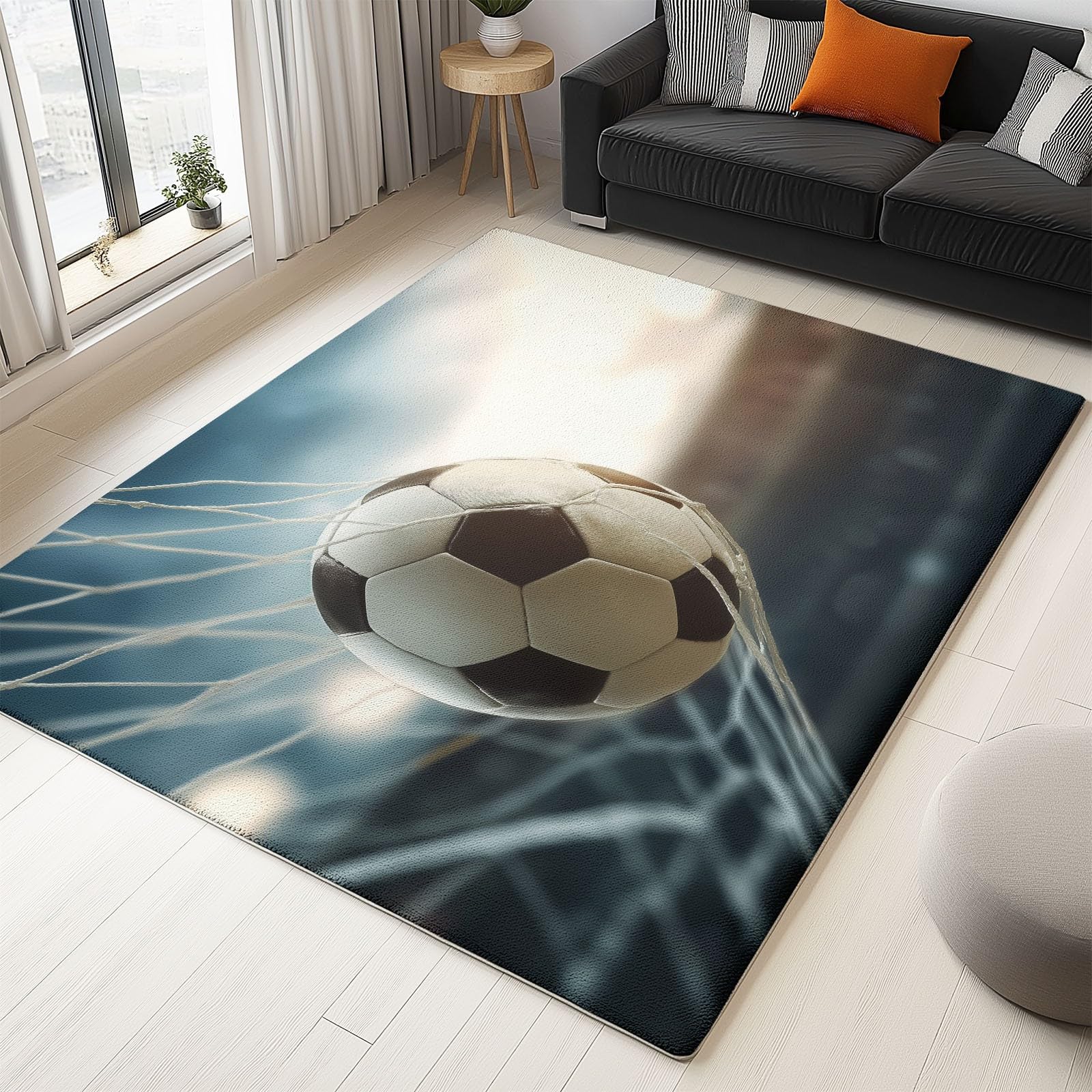 Generisch Sportthema Stadion Fußball Teppiche, Weicher Flanell Kurzflor Teppich - Waschbarer rutschfeste Blau Teppiche Pflegeleicht Strapazierfähig für Schlafzimmer Kinderzimmer 140 x 200 cm