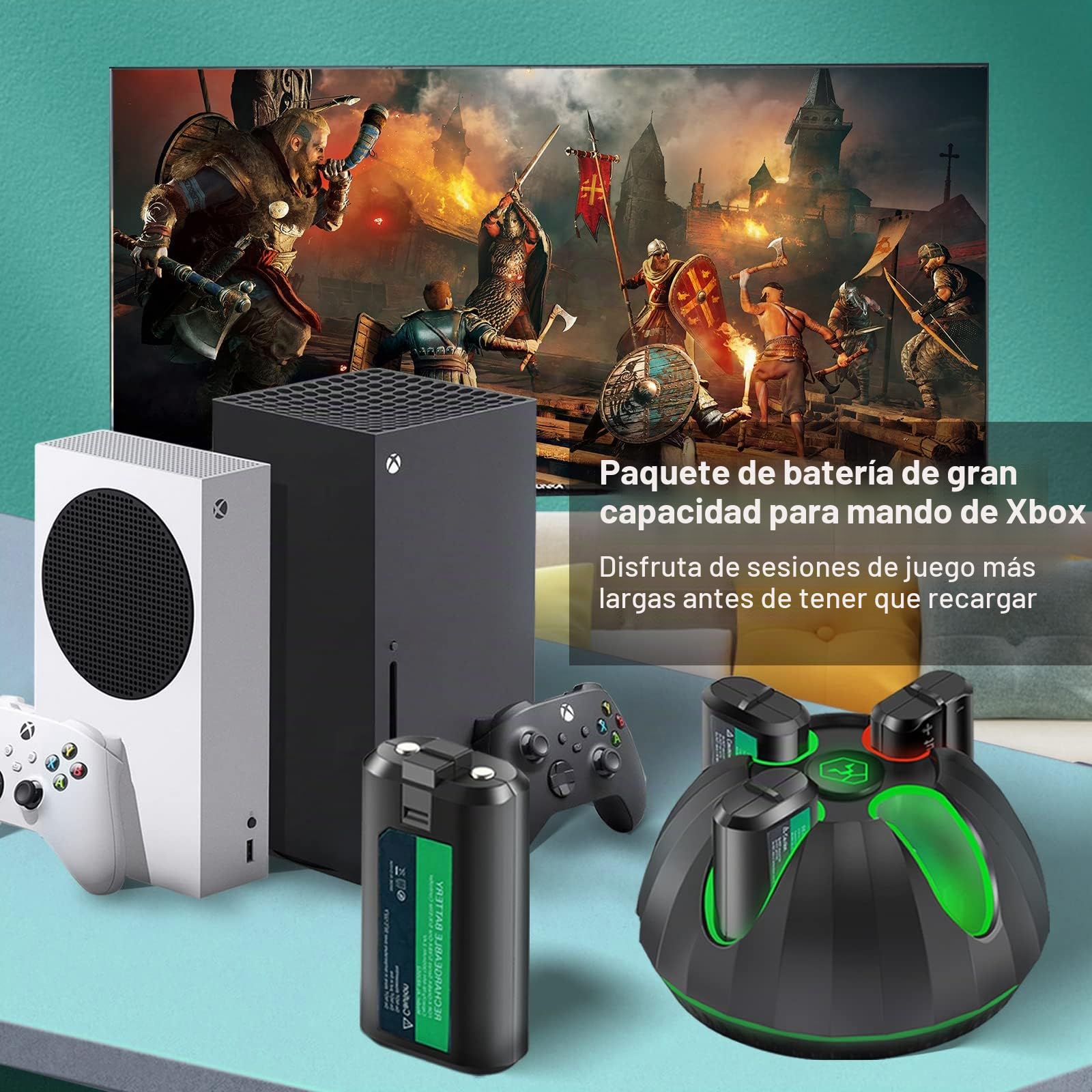 Bateria Mando para Xbox Series S, 4x1300mAh Batería Recargable & Cargador Mando para Xbox One, Recargable Battery Pack Accesorios para Xbox Series X|S/Xbox One X|S