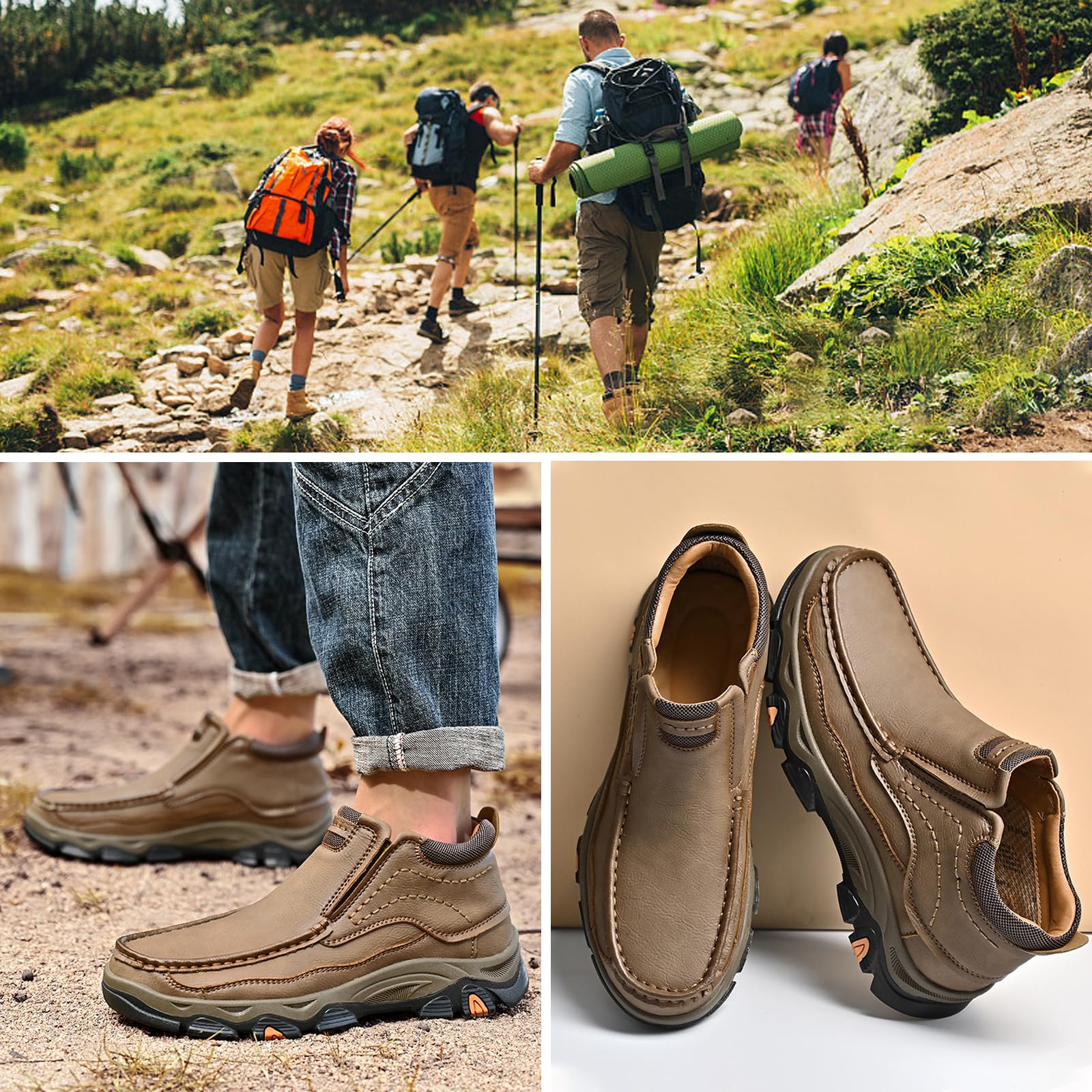 Herren Casual Leder Loafer, Wasserdicht Slip on Sneakers, Outdoor rutschfeste Wanderschuhe, Bequeme Atmungsaktive Schuhe Stiefel, Einfaches An- und Ausziehen