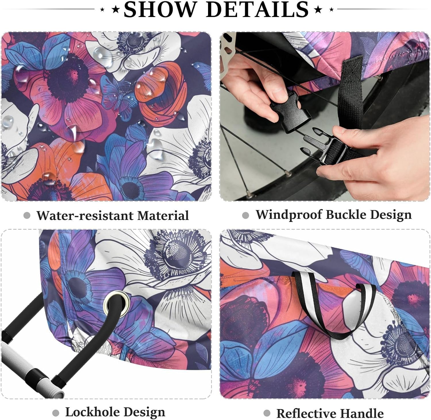 ALAZA Anemone Flower Floral Butterfly Bike Cover Waterproof Outdoor Ebike Bicycle Covers Tarp Protection for 1/2 Bikes, Sun UV Dust Wind Proof