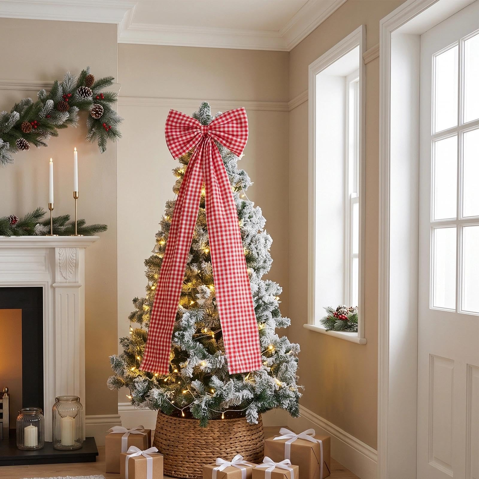 Eternal Beauty Red Gingham Christmas Tree Topper Bow, 41 x 119 cm