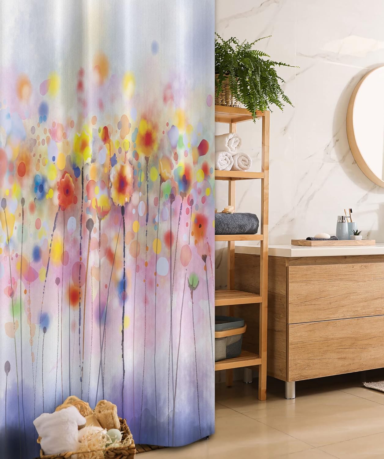 Ambesonne Watercolor Flower Stall Shower Curtain, Flowers in Soft Colors Dreamy Abstract Colorful Blurred Display, Fabric Bathroom Decor Set with Hooks, 36" W x 72" L, Orange Purple