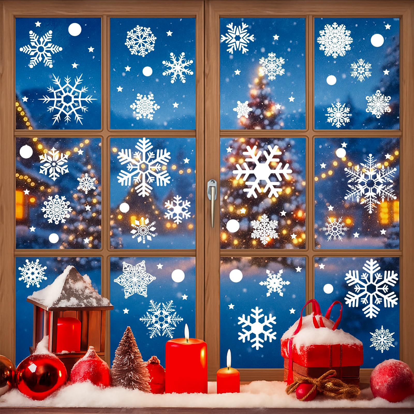 Niviy 6 Fogli Vetrofanie Natalizie, 247 Pezzi Vetrofanie per Finestre Riutilizzabile con Fiocchi di Neve,Adesivi Autoadesivi Adesivi per Finestre di Natale, Decorazioni Natalizie