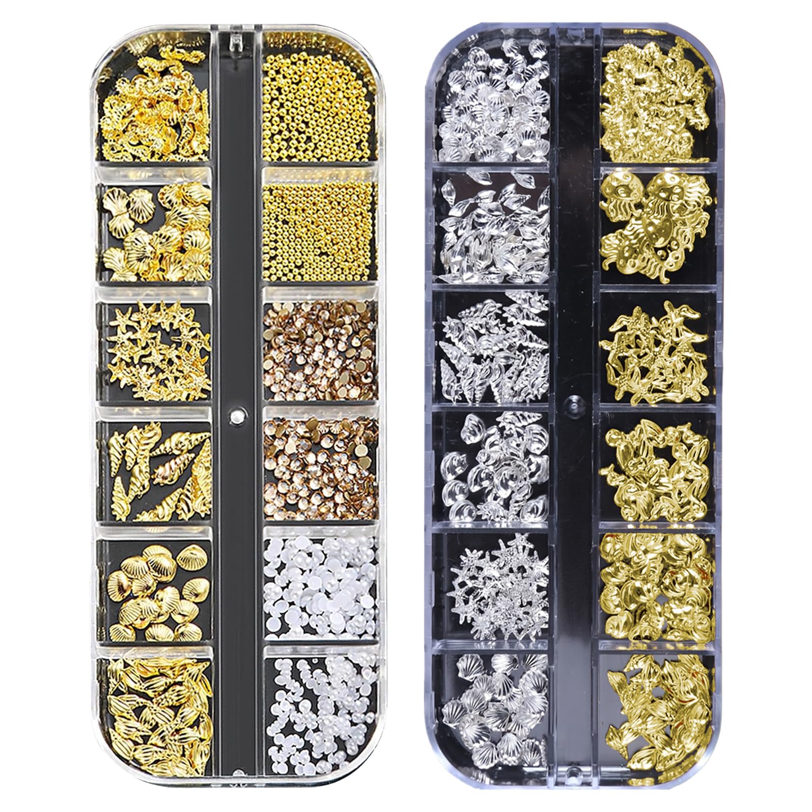 Charmes pour ongles en coquillages d'été, clous d'ongles dorés sur le thème de l'océan, strass pour ongles sur le thème de l'océan pour femmes en acrylique (or)
