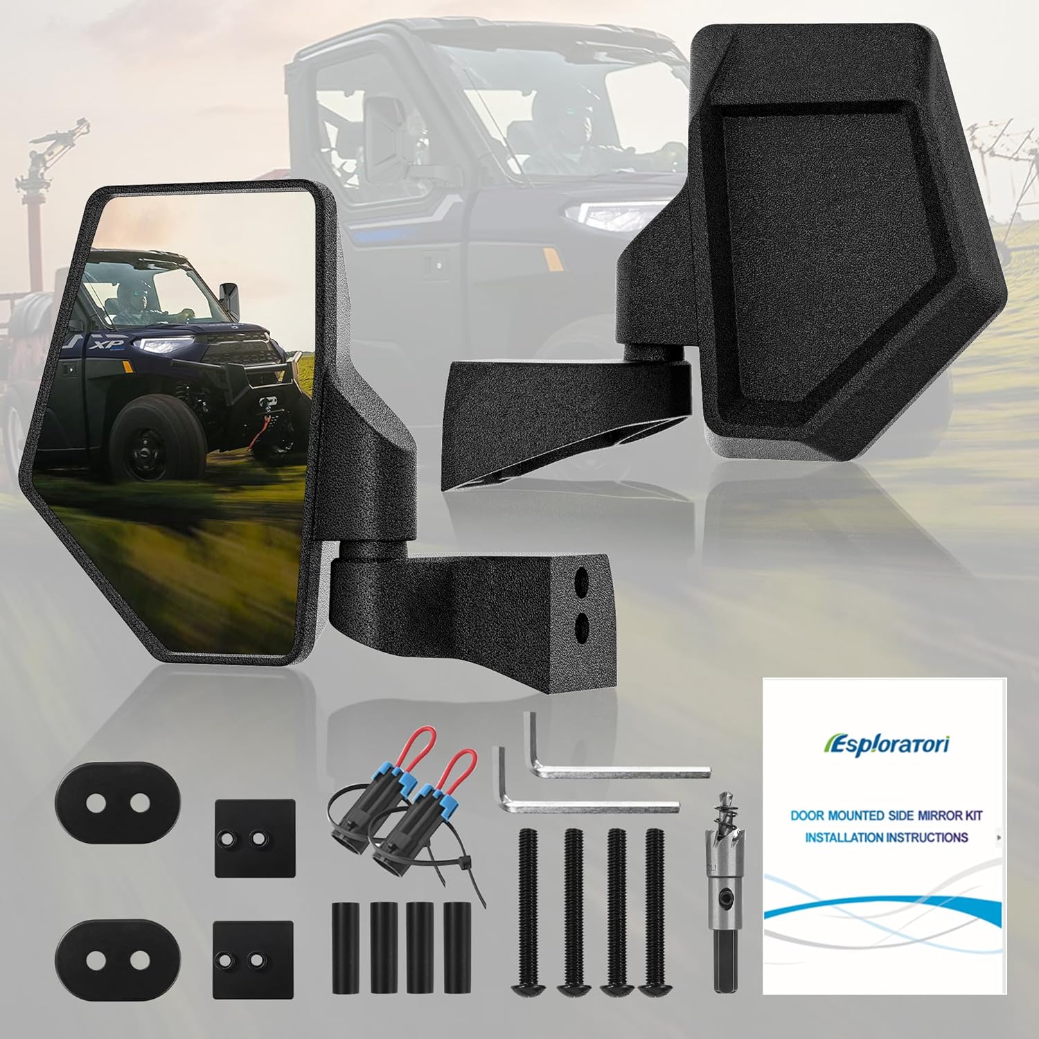 Upgraded Ranger Side Mirrors Door Mounted, Esploratori UTV Side Mirrors 7.95" x 5.7" for Full-Door Polaris Ranger Compatible With 2018-24 Polaris Ranger CREW SP XP 570 1000 2019-24 Commercial Pro XD - Image 7