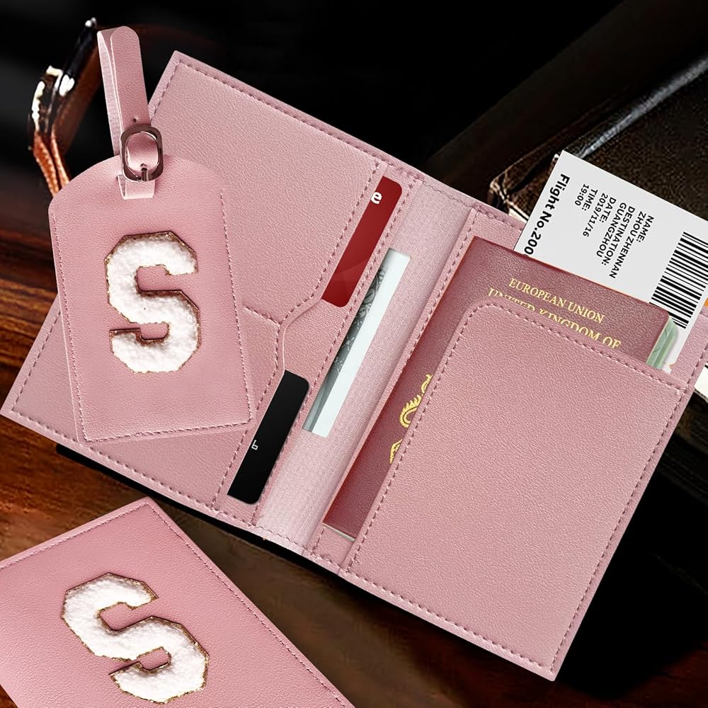 Ensemble de voyage personnalisé avec porte-passeport et étiquette de bagage en cuir végétalien - France