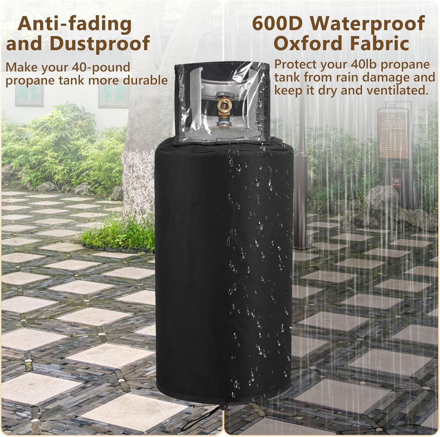 40 LB Propane Tank Cover,600D Dustproof and Greaseproof Portable Lid Storage Outdoor Oxford Cloth Protective Covers,Top Opening for Easy Valve Access,for 40lb RV Propane Tank(13.4" x 29.3",Black)