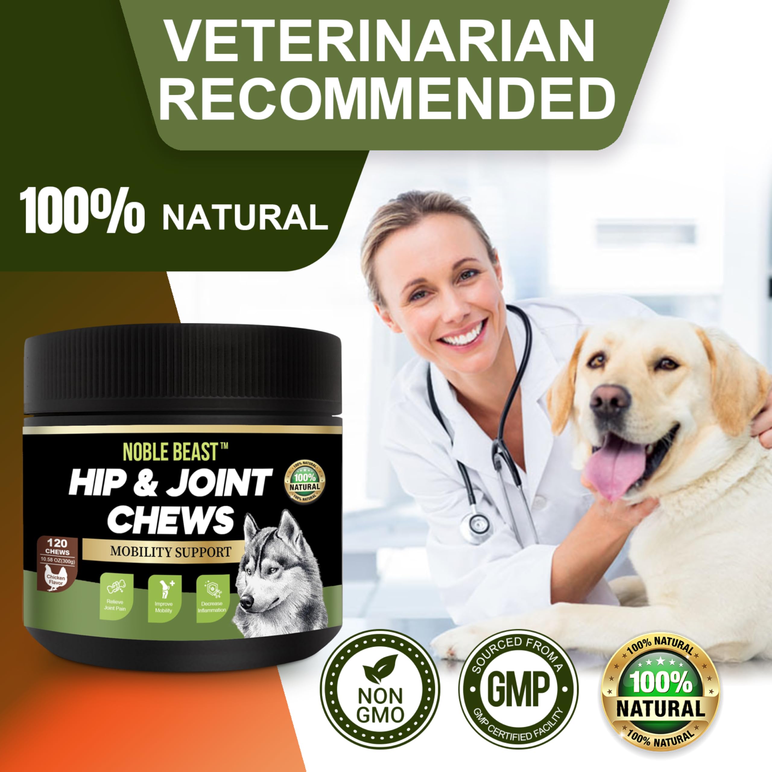 Noble Beast Dog Joint Supplement - Hip and Joint Care for Dogs - All Natural - Soft Chews with Glucosamine, Chondroitin, MSM & Hemp for Dog Joint Relief - Chicken Flavor – 120 Count - image 4
