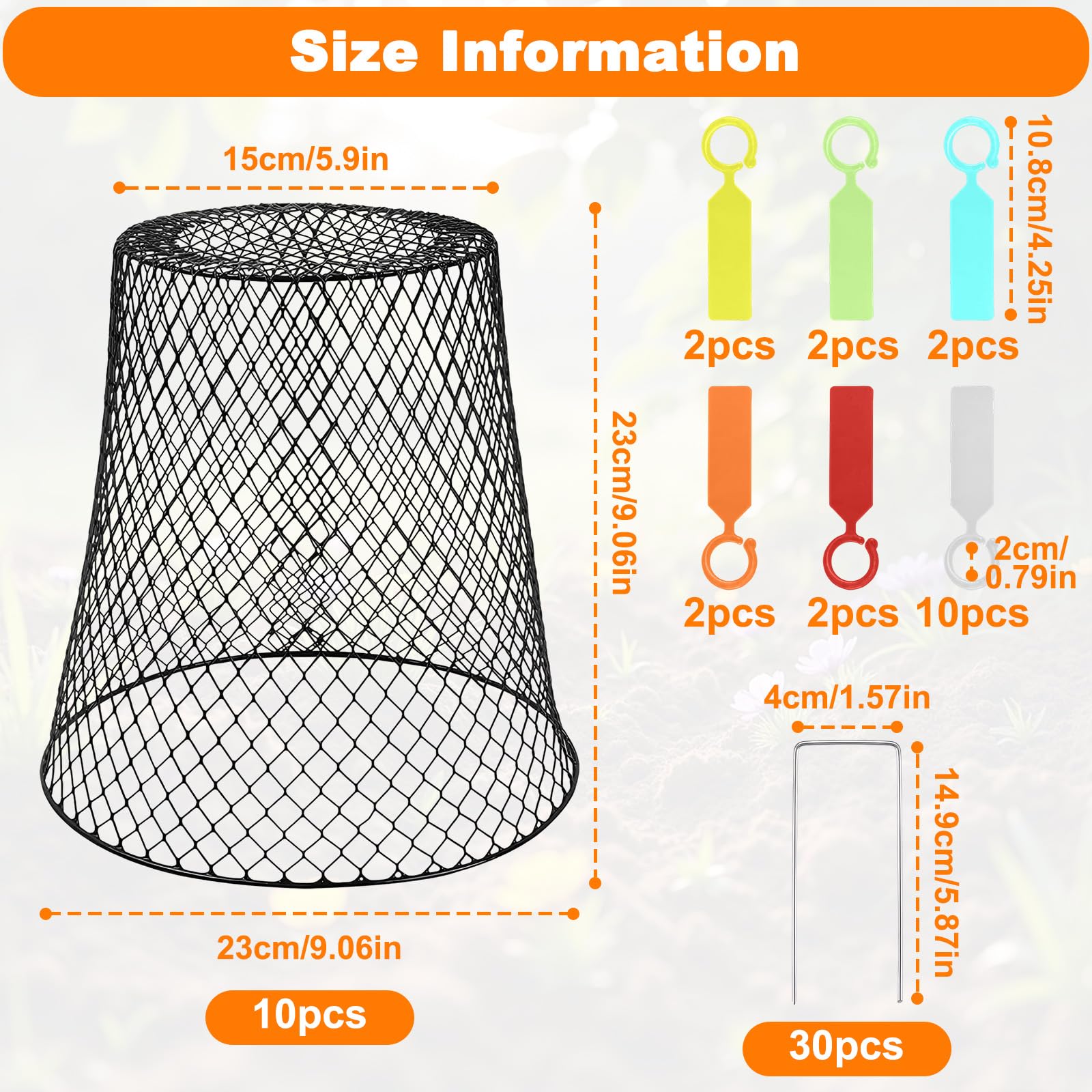 Cage de Plante en Forme de Cloche, Cloche de Jardin en Métal, 10 Housses de Protection pour Plantes en Fil de Fer de A vec 30 Piquets en Forme de U et 20 étiquettes