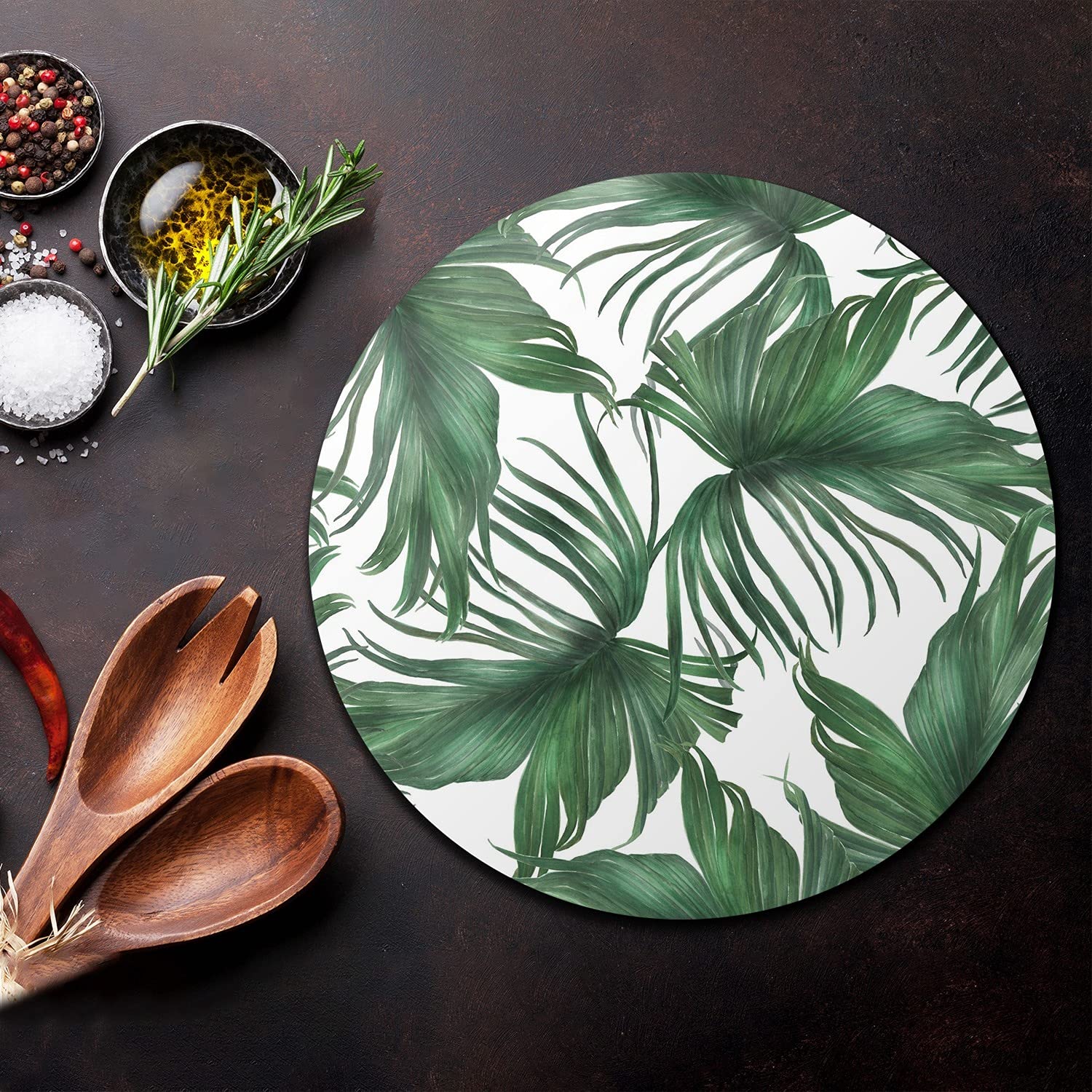 Coloray Glas Schneidebrett 40cm Herdabdeckplatte Servieren von Speisen Spritzschutz Glasabdeckplatte Gehärtetes Glas Induktionsherdabdeckung - Palmblatt