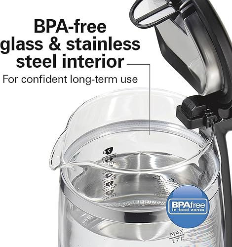 Miniatura 4 de Hamilton Beach Hervidor de té eléctrico de doble pared de 1.7L, caldera de agua y calentador, filtro de malla integrado, apagado automático y