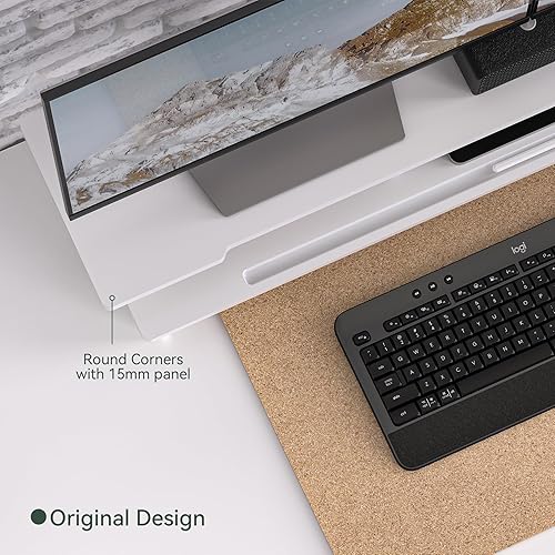 Miniatura 4 de Soporte elevador de monitor doble para escritorio, estante de escritorio de madera, organizador de almacenamiento con soporte para teléfono y