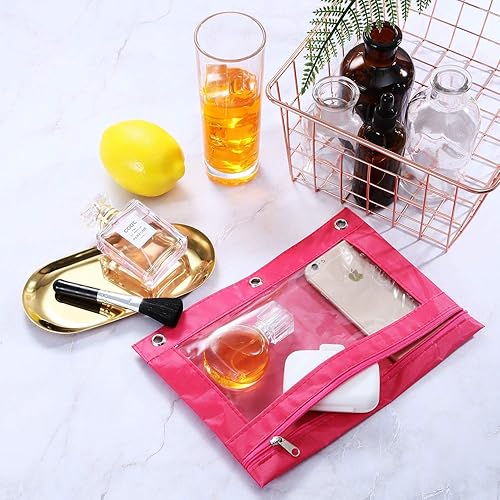 Miniatura 3 de Boao 24 bolsas para lápices de 3 anillos para carpetas de lápices a granel con cremallera, estuche colorido para lápices con ventana transparente