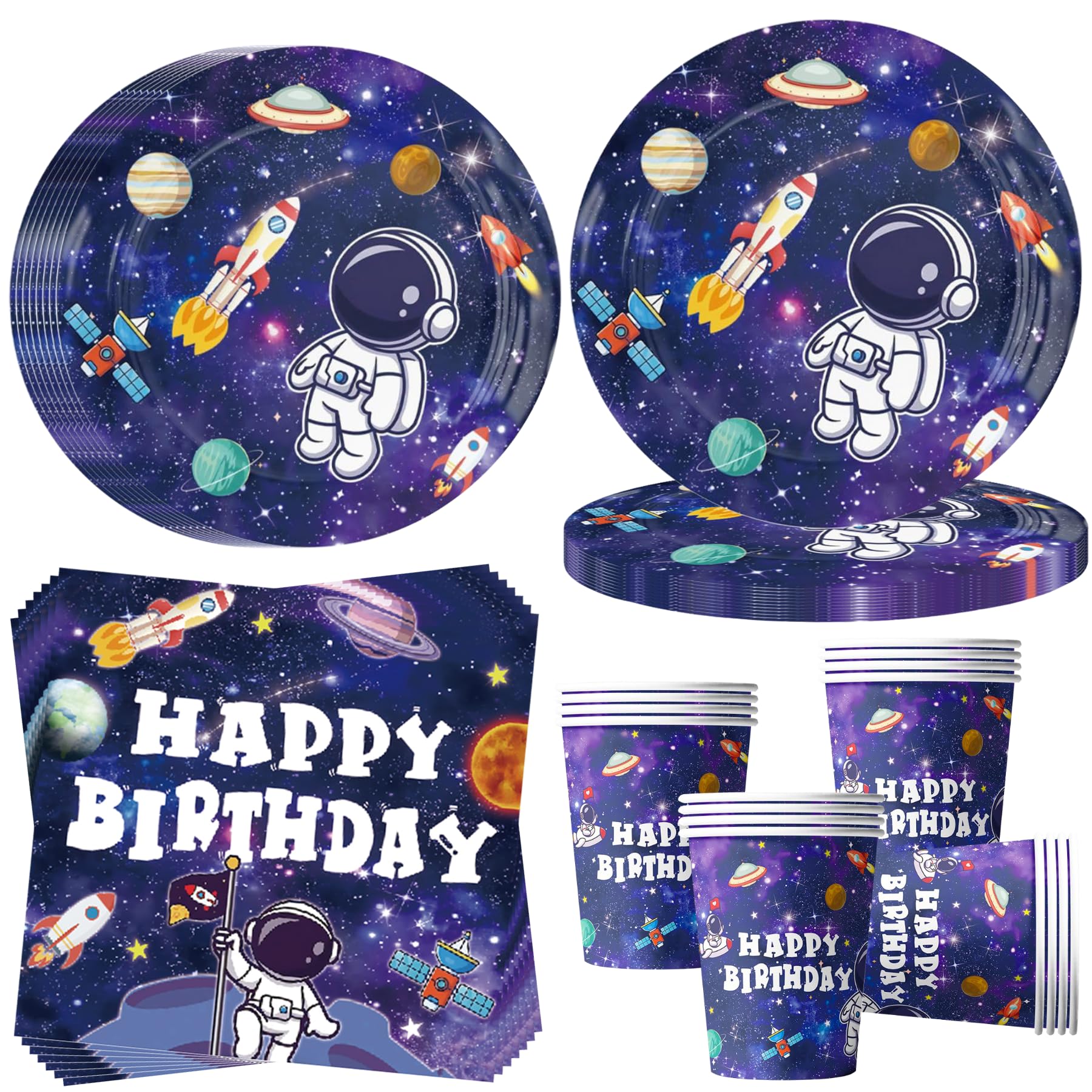 Set Stoviglie Tema Spazio Per 16 Ospiti - Piatti, Bicchieri E Tovaglioli Decorati Astronauta - Foto 5