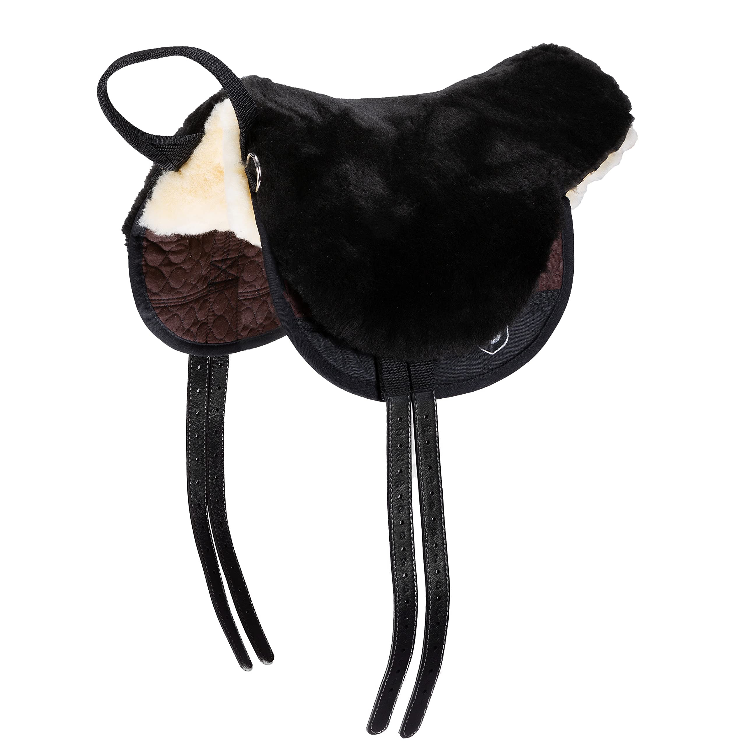 CHRIST Montura Inglesa para Caballo Fellsattel Basic Plus Silla de Montar de Piel de Cordero con Rellenos extraíbles, Tallas Pony, Shetty, Media-Sangre, Color Natural, Antracita, marrón