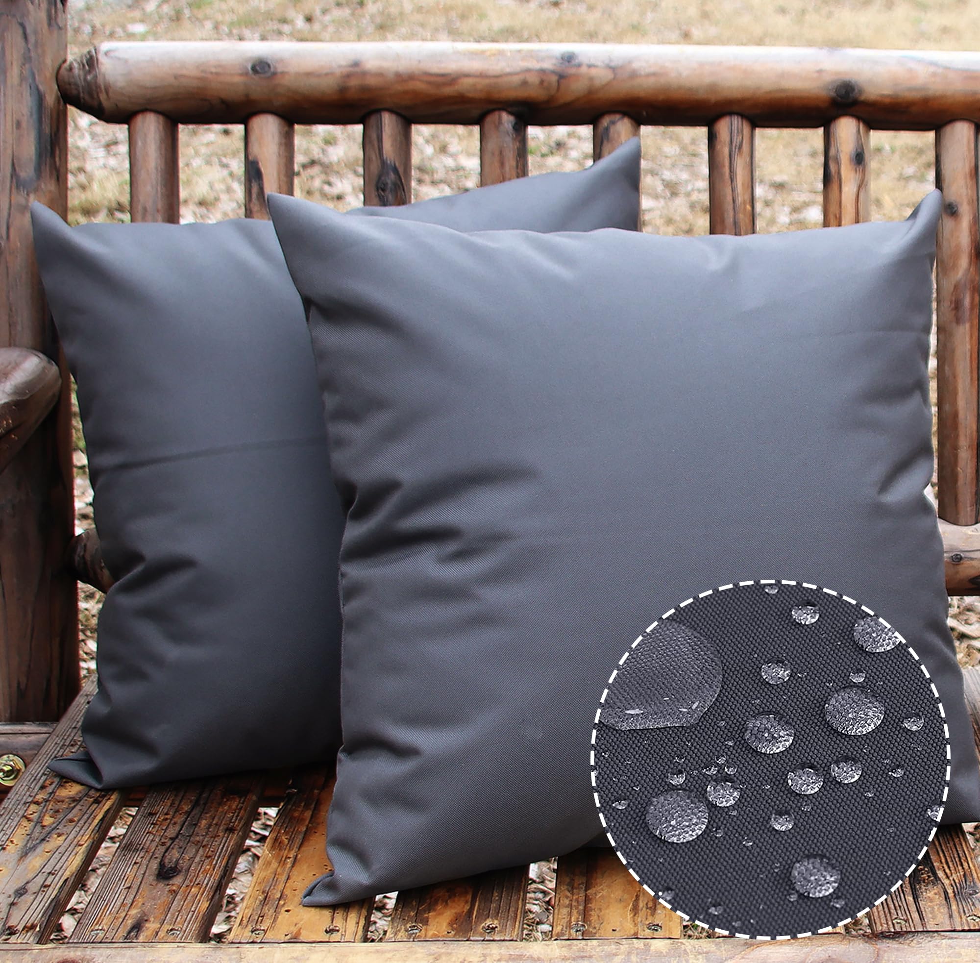 Lot De 2 Housses De Coussin 45,7 X 45,7 Cm Noires - Imperméables Résistantes UV Pour Extérieur Et Intérieur