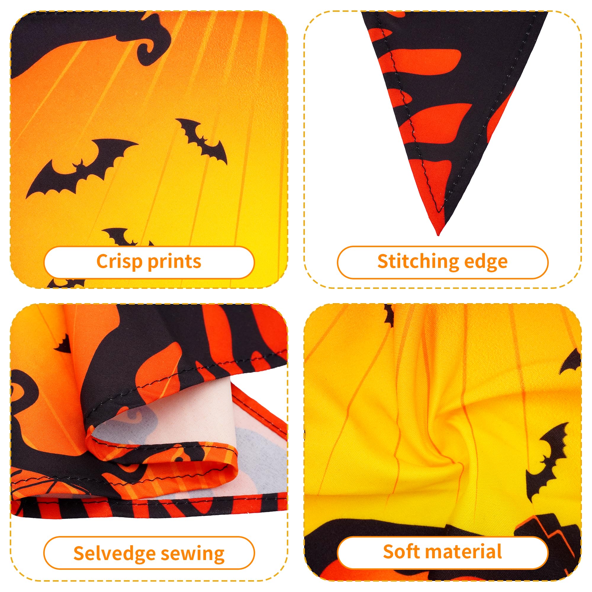 JpGdn 10pcs Halloween Dog Bandanas for Small Dog Washable Stitching edge Selvedge Sewing Triangle Bibs Head Scarves Scarfs Pumpkin Bats Ghost Spider Owls Pattern for Girls and Boys Grooming Costume - Image 3