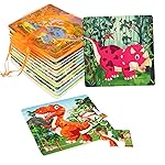 SANNIX 12 Pack Dinosaurs Animals Jigsaw Puzzles with 12 Organize Bags Wooden Dinosaurs Toddlers Puzzles for Kids Ages 3-6 Party Favors Educational Learning Travel Toys for Boys and Girls