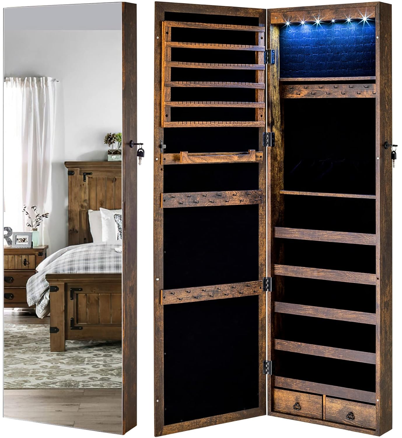 YOKUKINA Jewelry Mirror Armoire Large Storage Organizer w/ LED