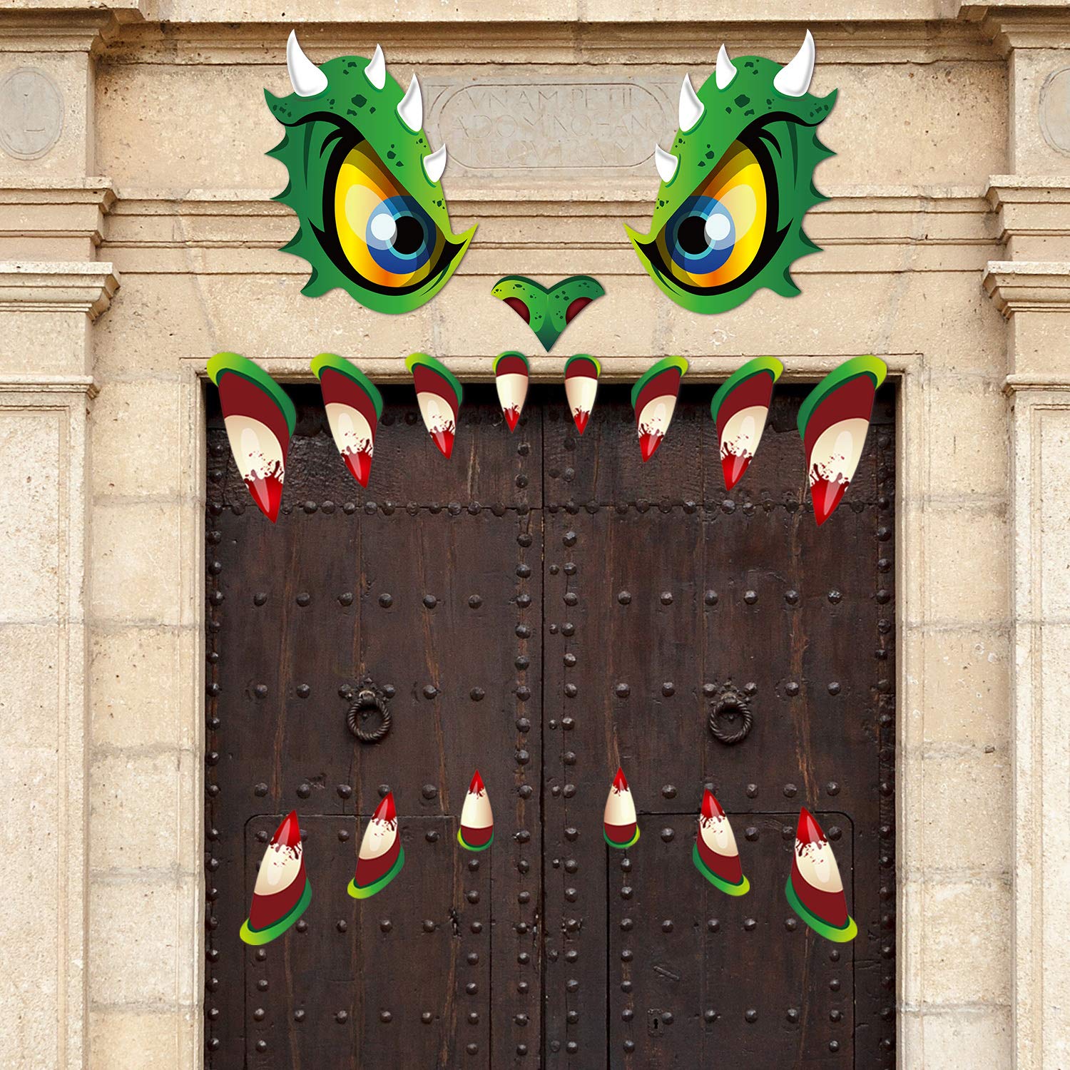 16 Pegatinas De Decoración Halloween - Ojos Grandes Y Colmillos De PVC Impermeable, Para Puertas Y Paredes