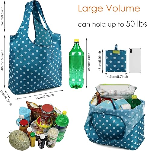 Vista 42 de BeeGreen - Juego de 6 bolsas reutilizables grandes con diseño geométrico para mujer - Plegables, lavables a máquina, fabricadas en poliéster