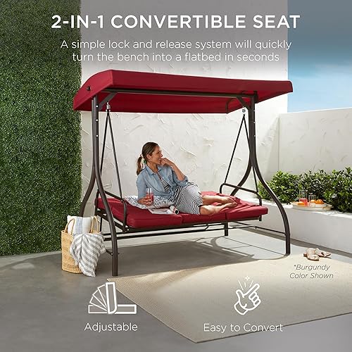 Miniatura 2 de Best Choice Products Toldo convertible grande de 3 asientos para exteriores, hamaca de patio, silla de descanso para porche, patio trasero con cama
