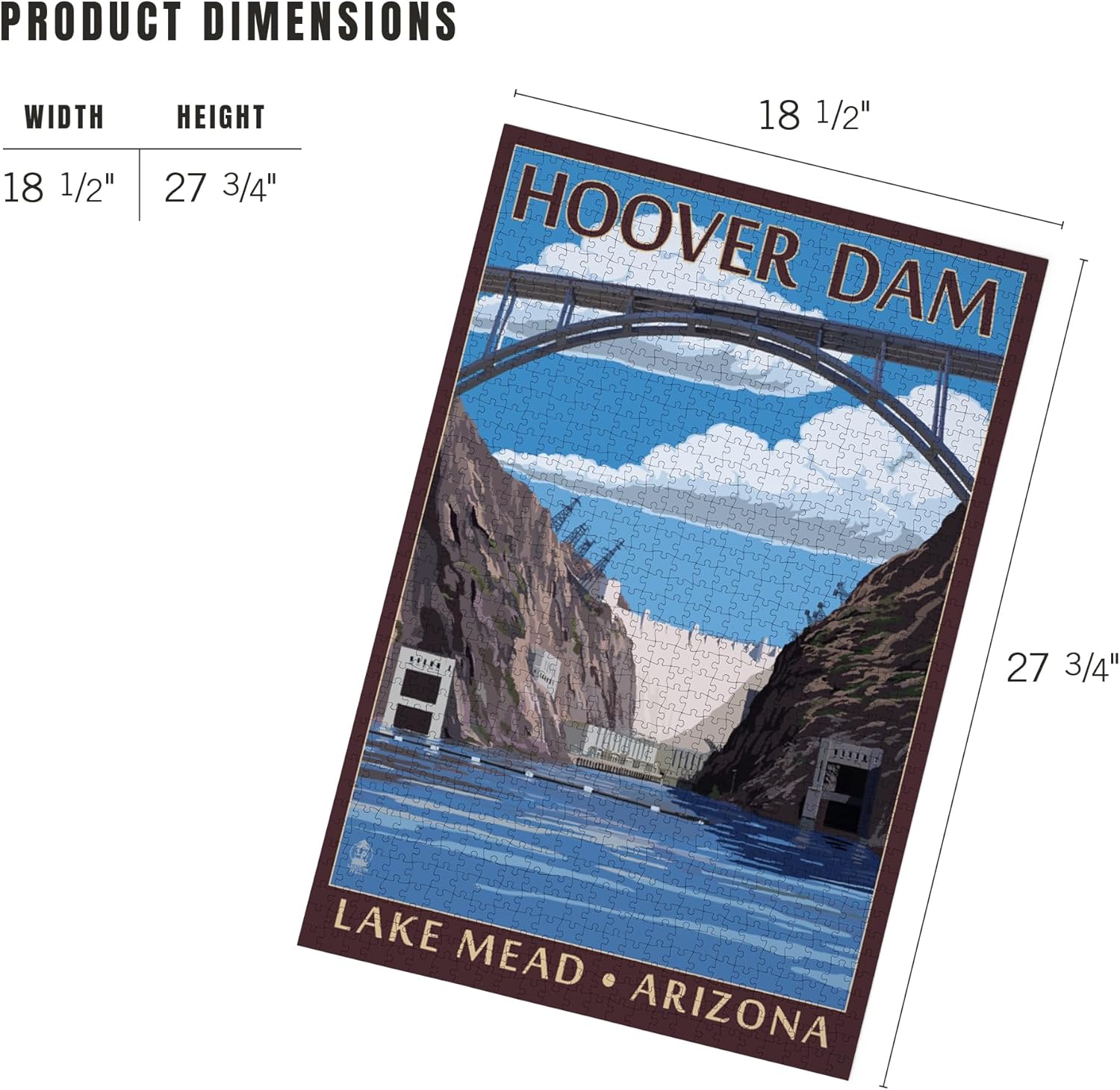 Lantern Press Lake Mead, Arizona, Hoover Dam 1000 Piece Jigsaw Puzzle for Adults, Made in USA with Reference Poster