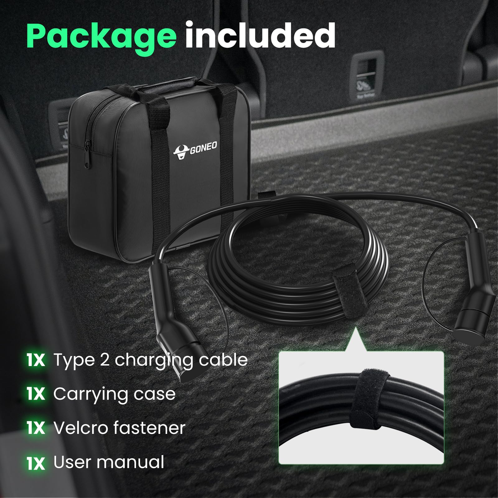 GONEO Type 2 EV Charging Cable 7.2kW/5M/32A/1-Phase Type 2 to Type 2 Mode 3 EV/PHEV Charging Cable With Portable Bag — view 9
