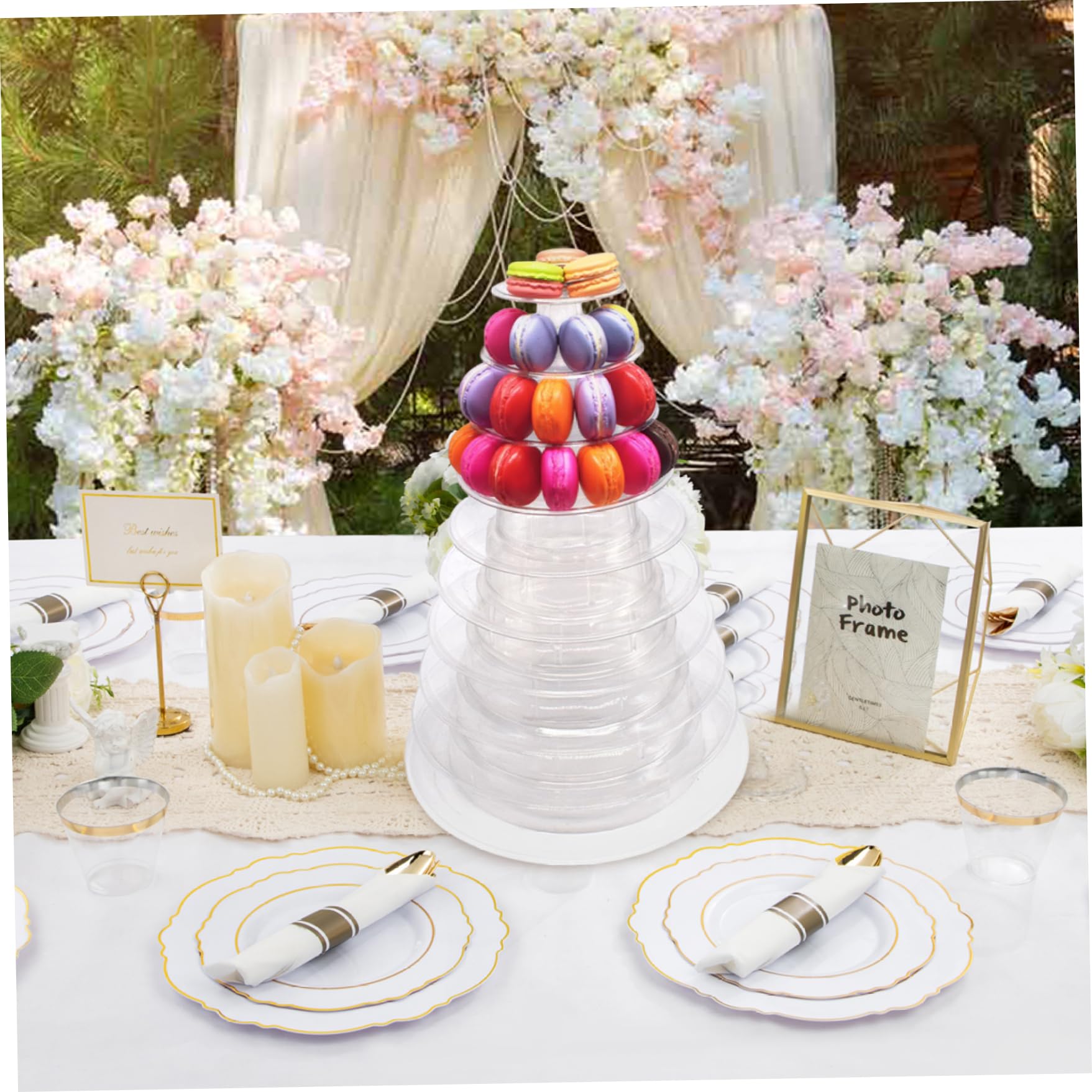 Macaron Tower Stand, vassoio rotondo trasparente a 10 ripiani per dessert, matrimoni, baby shower, feste di compleanno, espositore multiuso per torte, robusto ed elegante