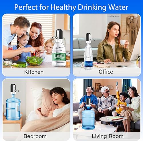 Vista 7 de Dispensador de agua EASY SPEED para botella de 5 galones, bomba eléctrica portátil con 2 adaptadores, carga USB-C, batería, dispensador automático