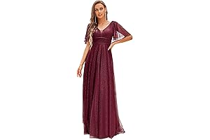 Women's Illusion Short Sleeve Summer Empire Waist Tulle Bridesmaid Dresses for Wedding 0278