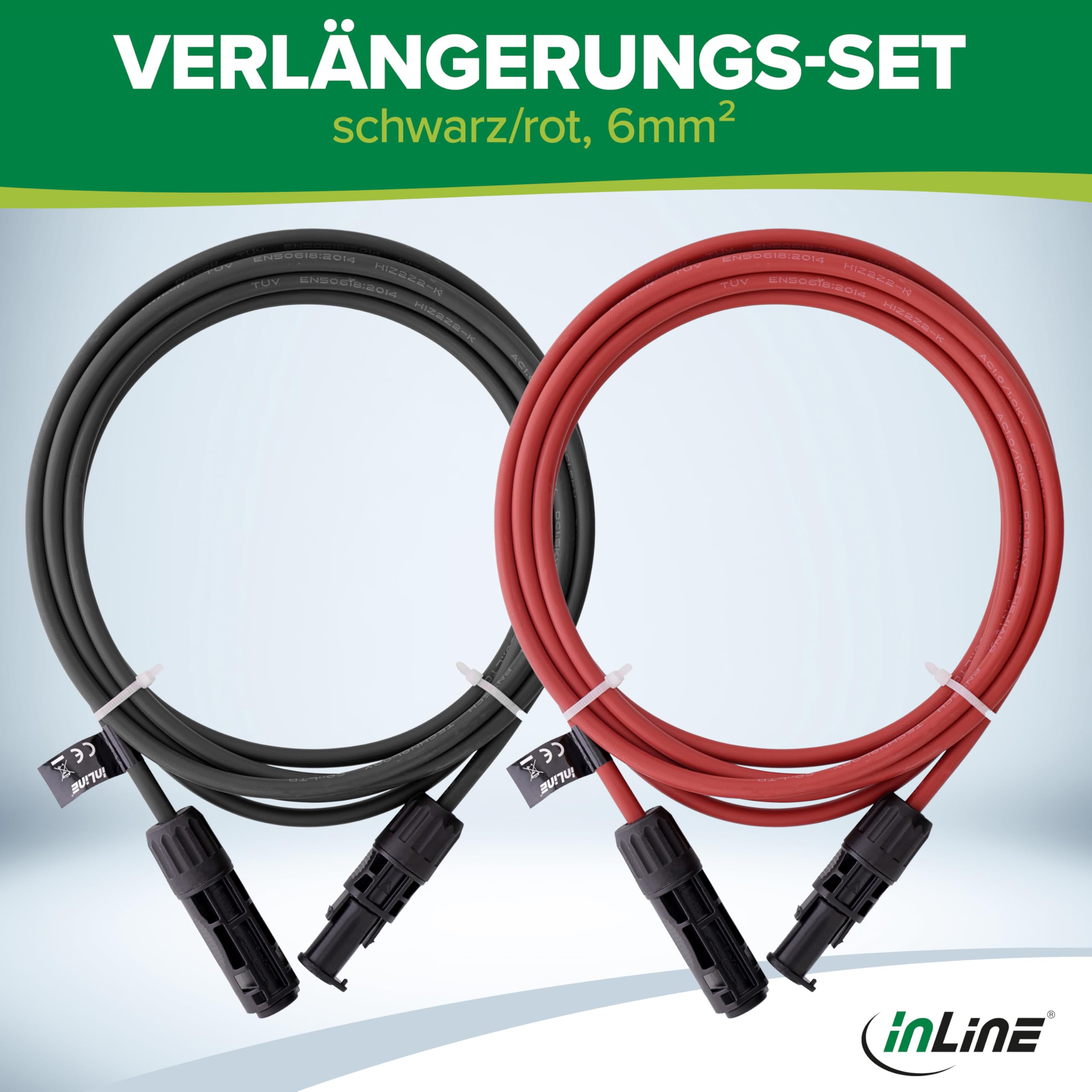 InLine 6mm² Solarkabel Verlängerungs-Set, 7,5m, inkl. Solarstecker, MC4, schwarz/rot, Verlängerungskabel H1Z2Z2-K, Photovoltaik, UV-beständig & langlebig, 95607