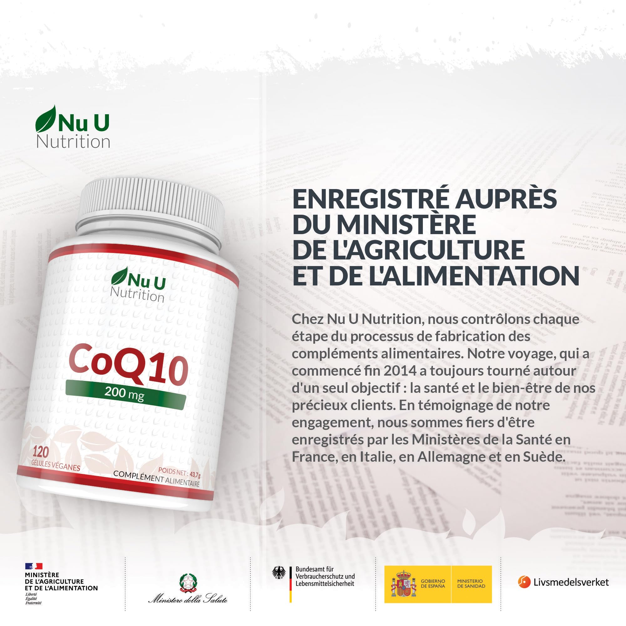 Coenzyme Q10 200mg – 120 Gélules Véganes – 2 Mois d’Approvisionnement – 100mg de CoQ10 par Gélule – 100% Ubiquinone Pure Fermentée Naturellement – Fabriqué en Europe – Nu U Nutrition