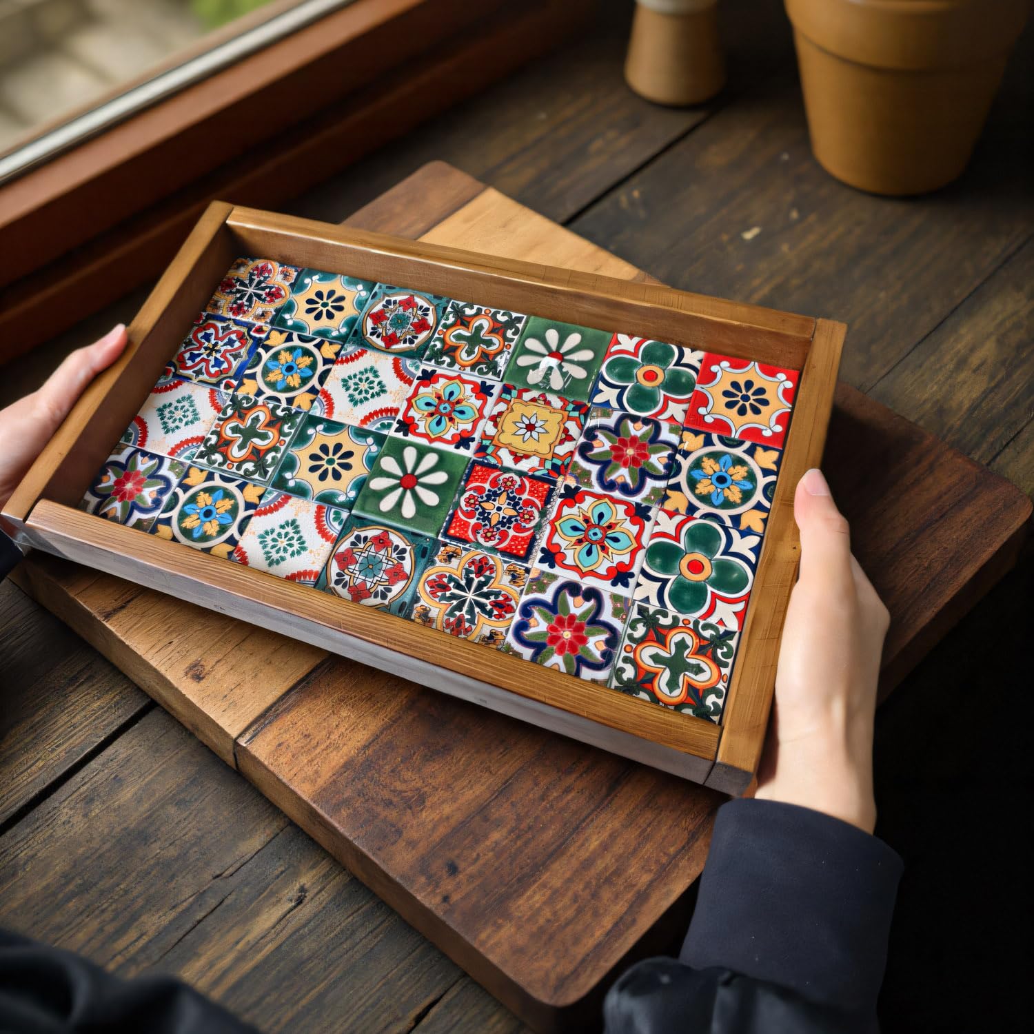 Amazon.com: Moroccan Style Wooden Tray with Mosaic Tile Design