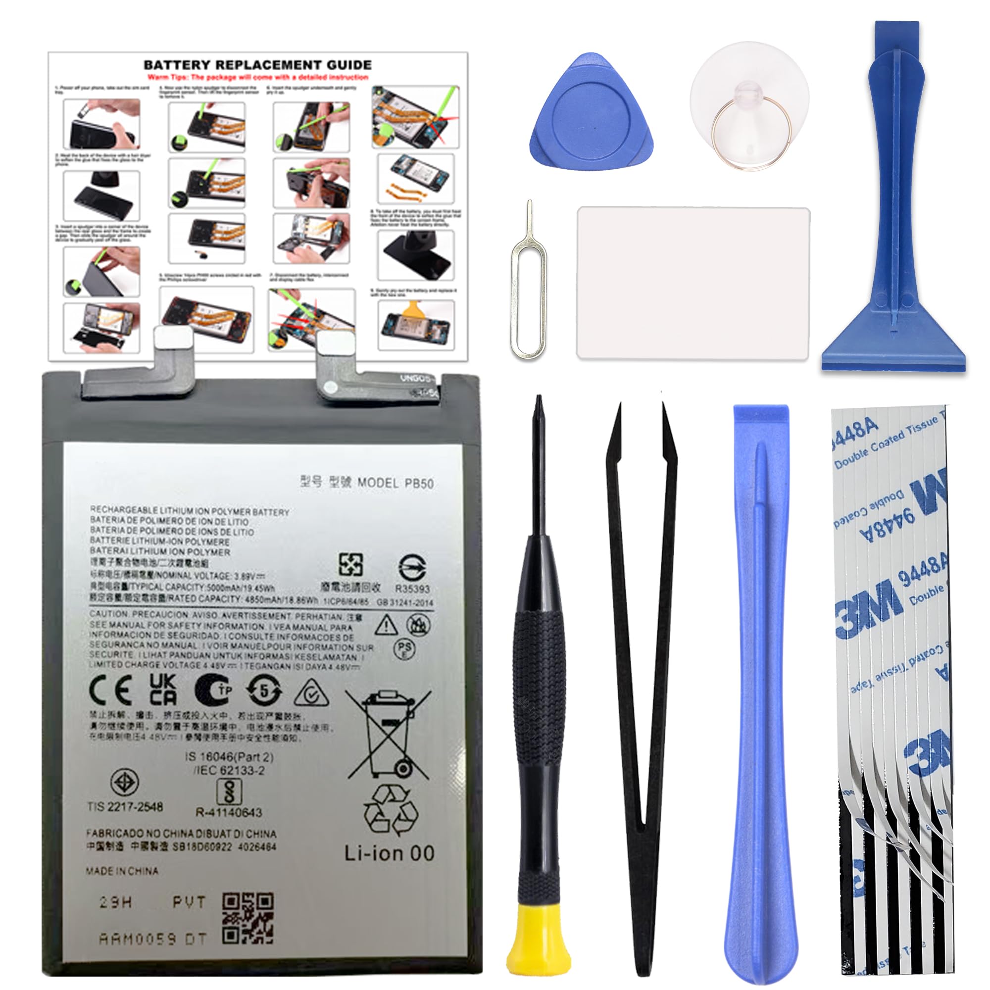 GREEN FUSION New Battery Replacement PB50 Compatible with Moto Thinkphone XT2309 Series, Includes Repair Tools and Installation