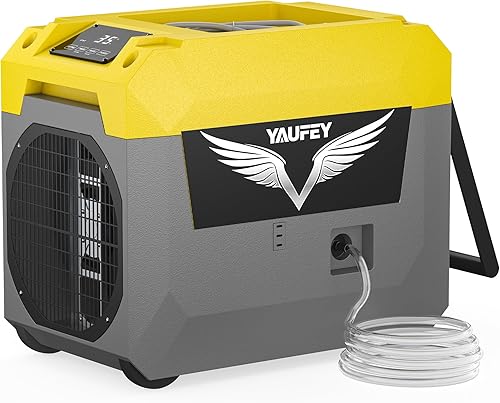 Yaufey Deshumidificador comercial de 150 pintas con bomba para sótano, espacio de arrastre y restauración de daños por agua, deshumidificador grande