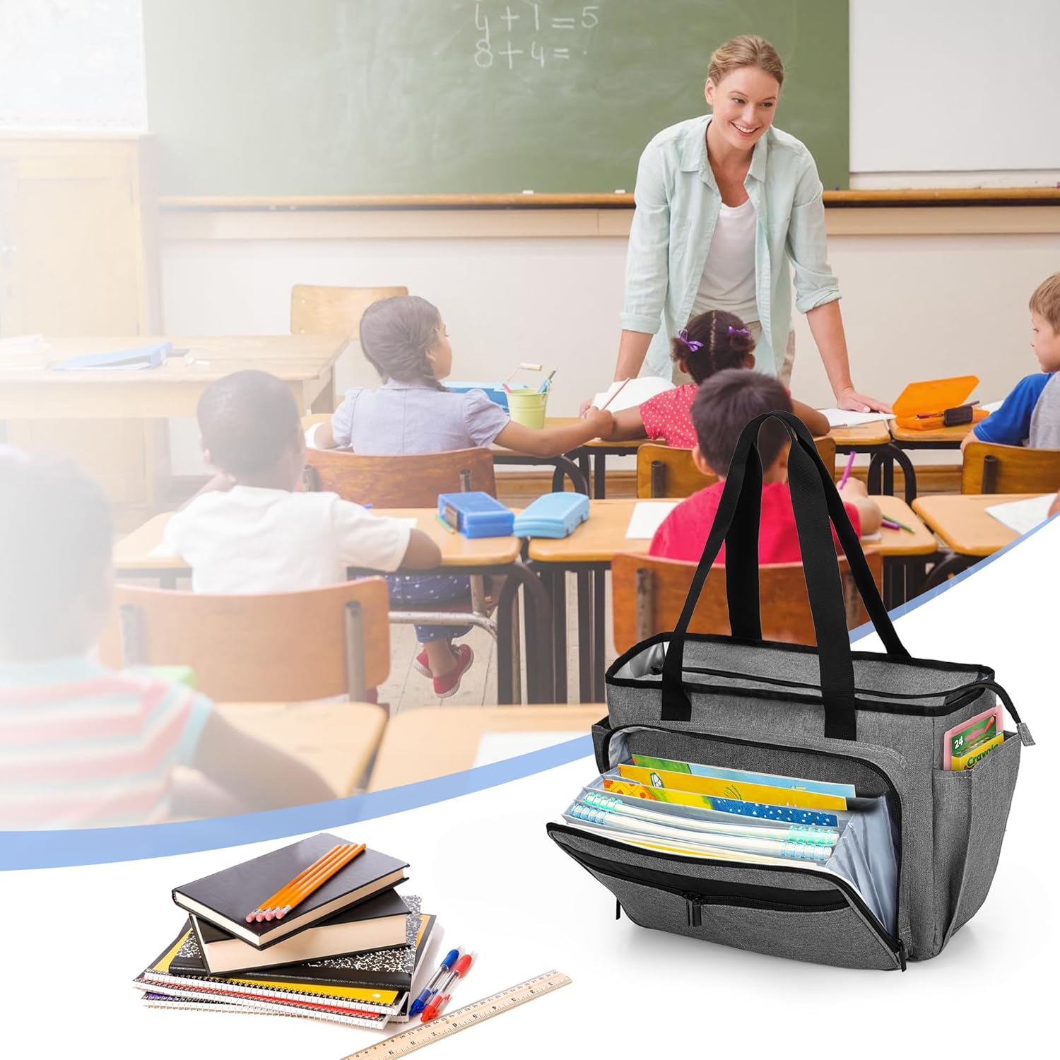 Trunab Teacher Laptop Tote Bag with Expanding File Folder Pocket, Nurse Utility Tote Bag for Women, Office Laptop Briefcase for Work, College, Nursing