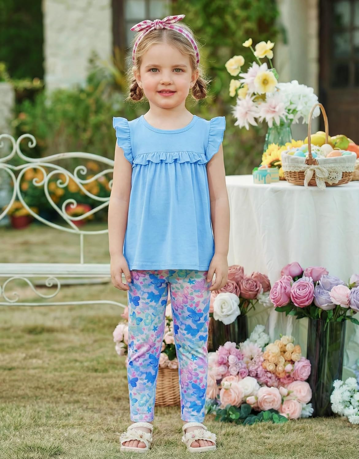 Arshiner Toddler Girls 2-Piece Outfits Ruffle Sleeve Tee & Elastic Waist Pants Kids Summer Clothing Set For 2–10 Years - Image 2